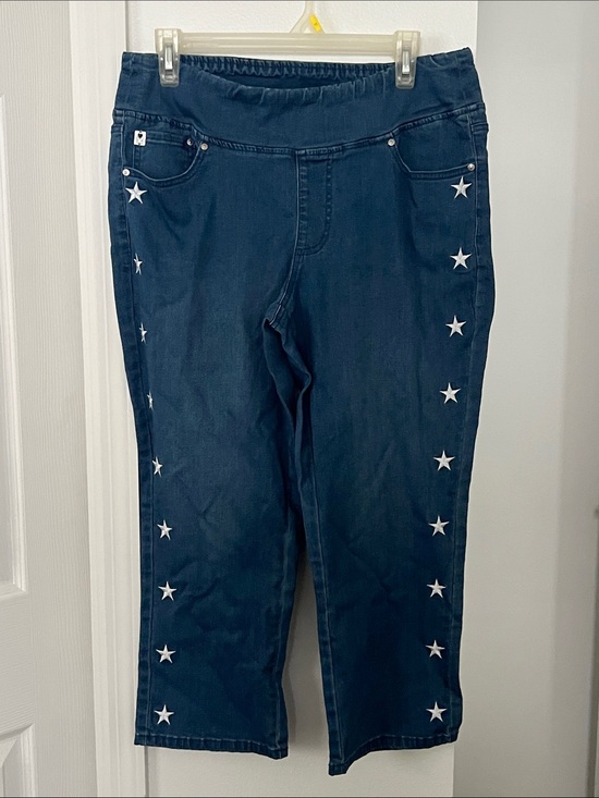 Belle by Kim Gravel Denim - Belle by Kim Gravel Light Blue Straight Leg Jeans with Star Details